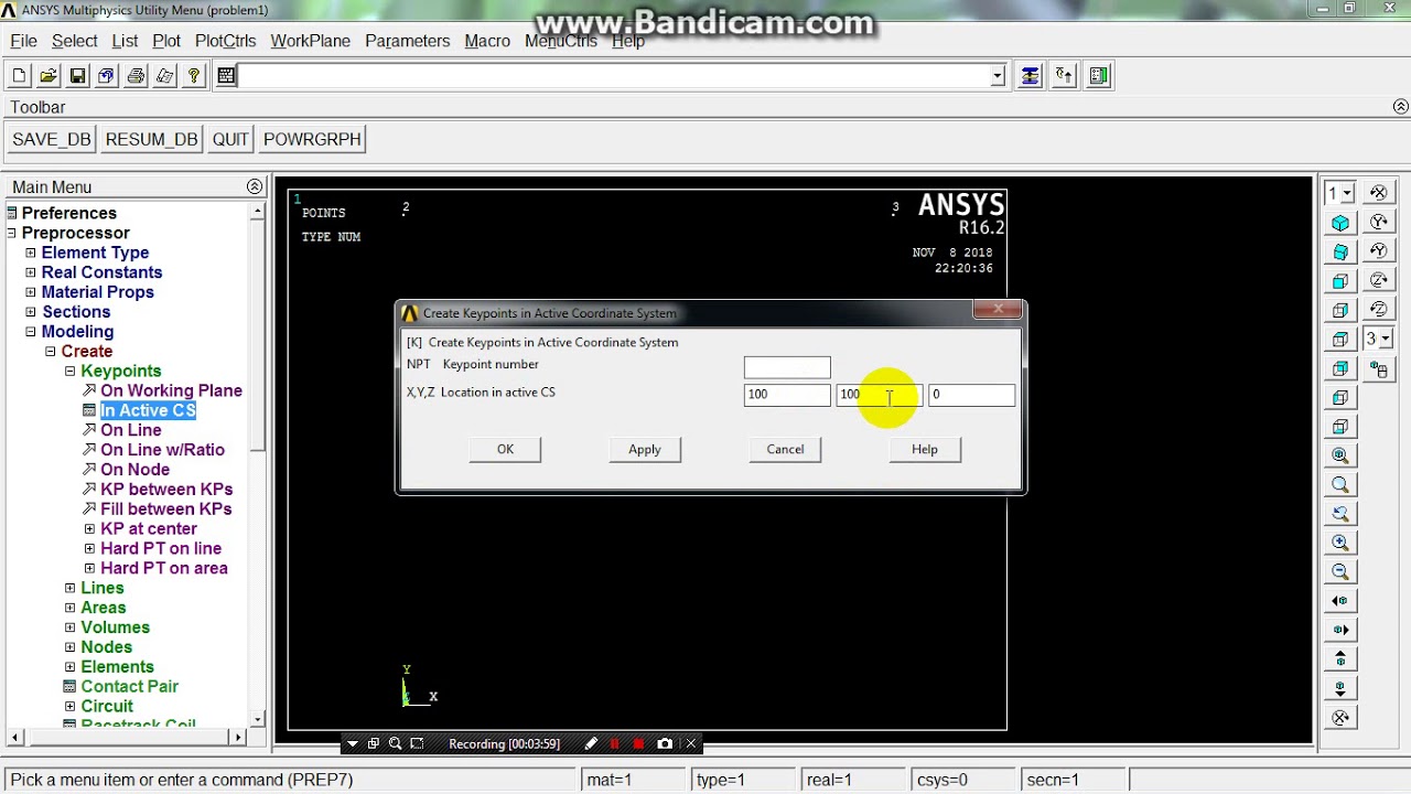 Geometric creation part 1 using ANSYS APDL