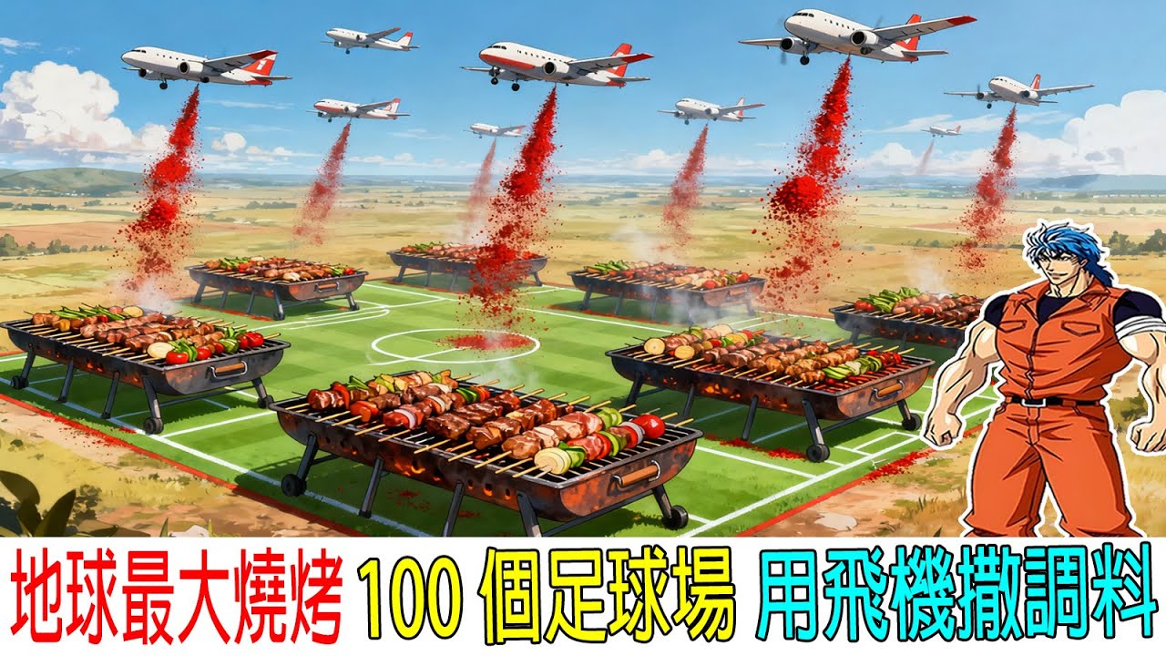 地球最大燒烤，100個足球場大小，用飛機撒調料，價值10000億，美食4天王被團滅，命懸一綫！