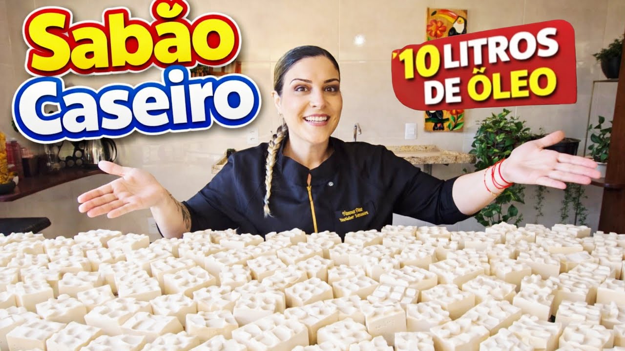 COMO FAZER SABÃO CASEIRO EM BARRA COM 10 LITROS DE ÓLEO USADO | SABÃO SUPER DURO E BRANCO🧼 