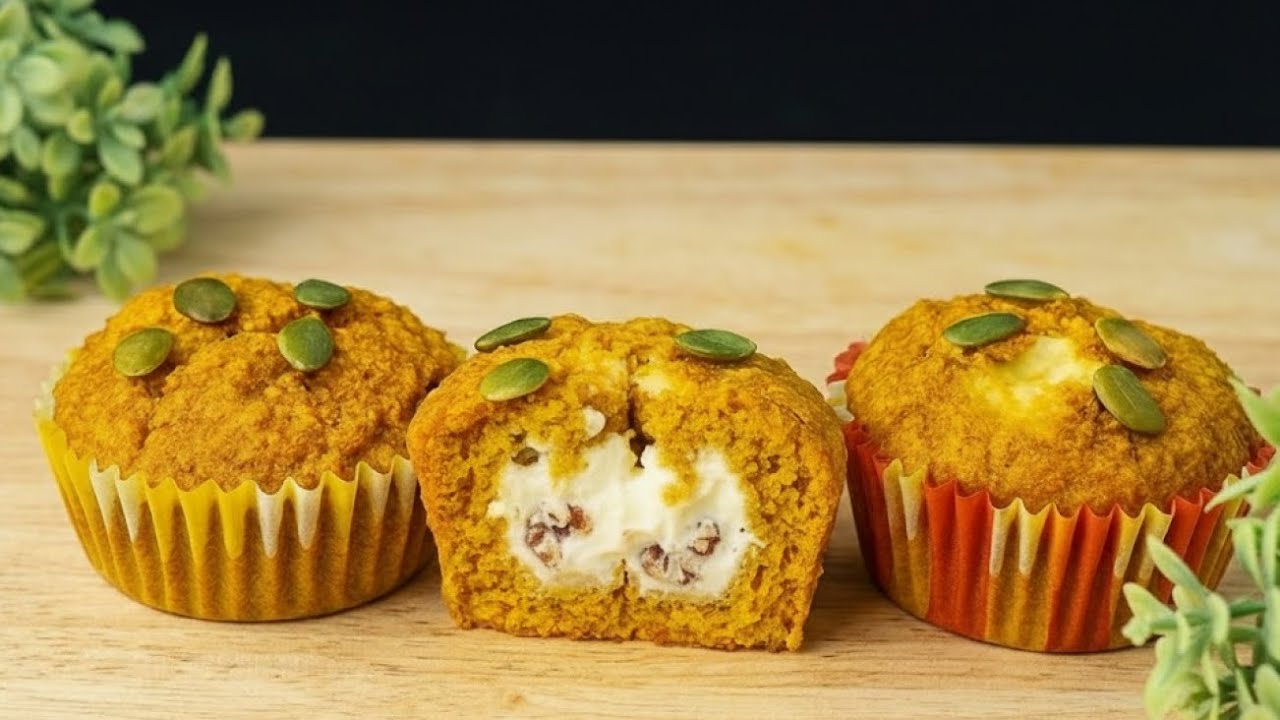 Try These NO SUGAR Pumpkin Cheesecake Oat MUFFINS