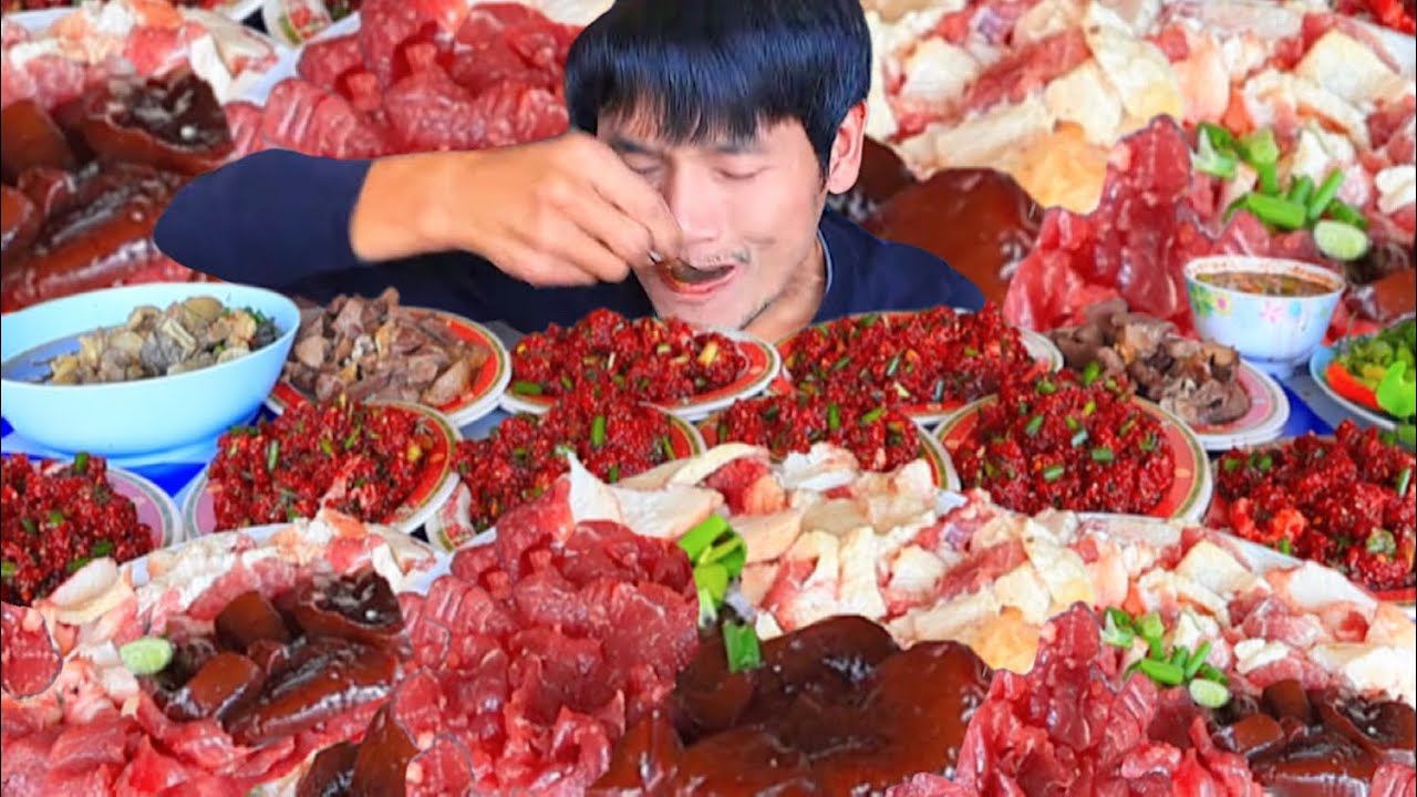 จุ๊เนื้อสดก้อยขมต้มแซ่บแกล้มผักสดแซ่บคักอีหลีครับพี่น้องMUKBANG EATING SHOW/โก้อีสานพาแดก