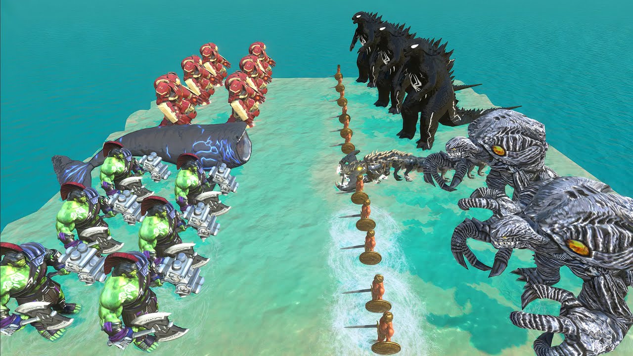 Aquatics Battle - The Bloop With Hulk Buster VS Giant Centipede Team- Animal Revolt Battle Simulator
