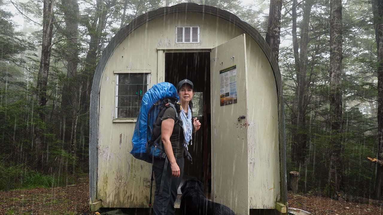 Camping in a Remote Hut During Heavy Rain - Roaring Fire and Campfire Cooking