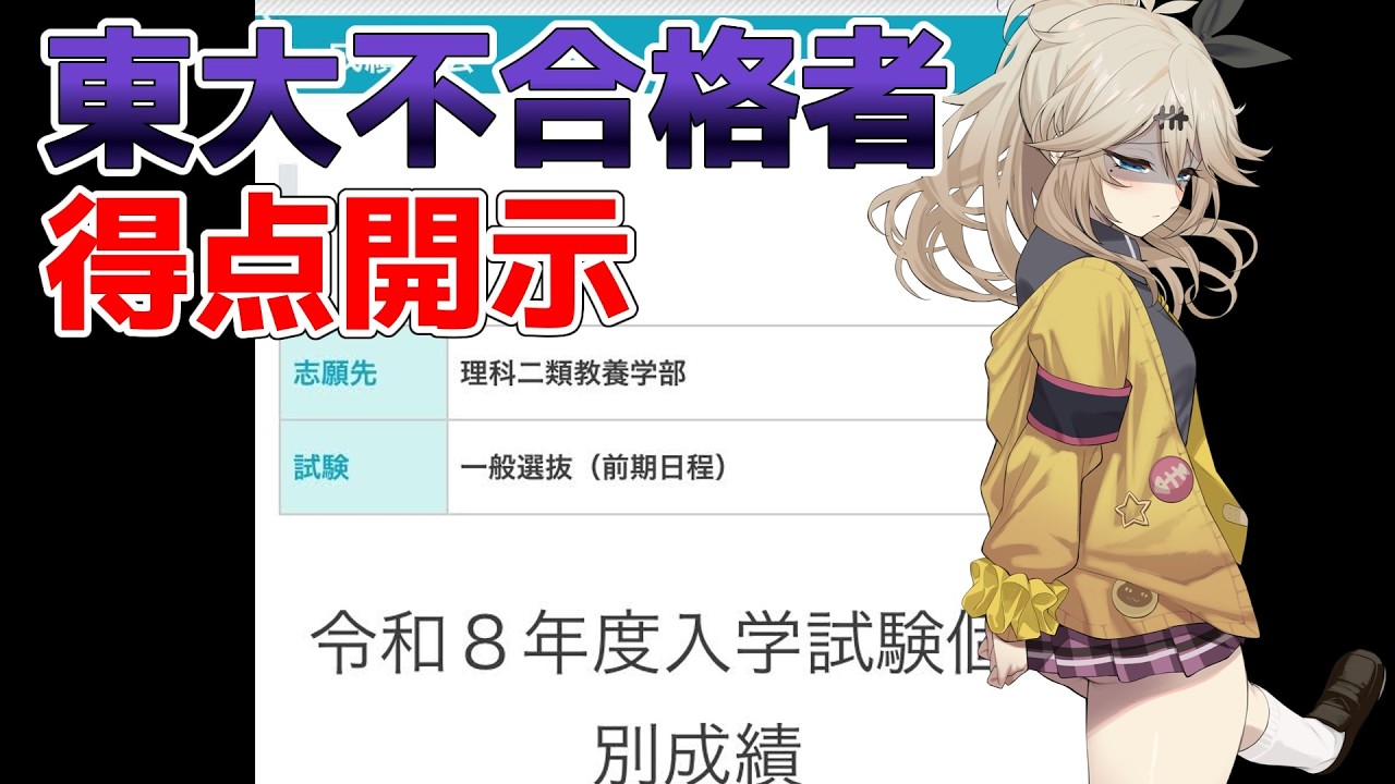 【得点開示2026】東大不合格者の得点【VOICEVOX】