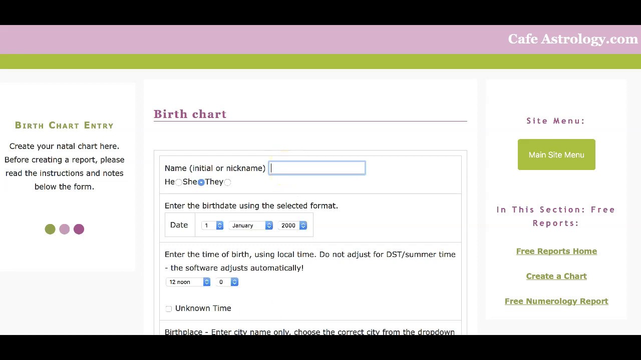 Cafe Astrology: Entering Birth Data