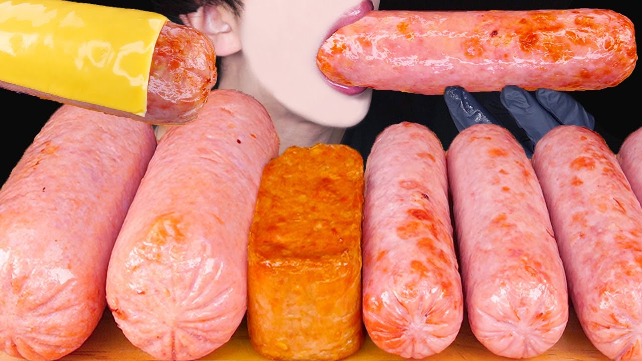 ASMR CHEESE SAUSAGE SPAM MUKBANG COOKING 치즈 소세지 스팸 먹방 ソーセージ チーズ スパム 咀嚼音 モッパンSosis Keju EATING SOUNDS