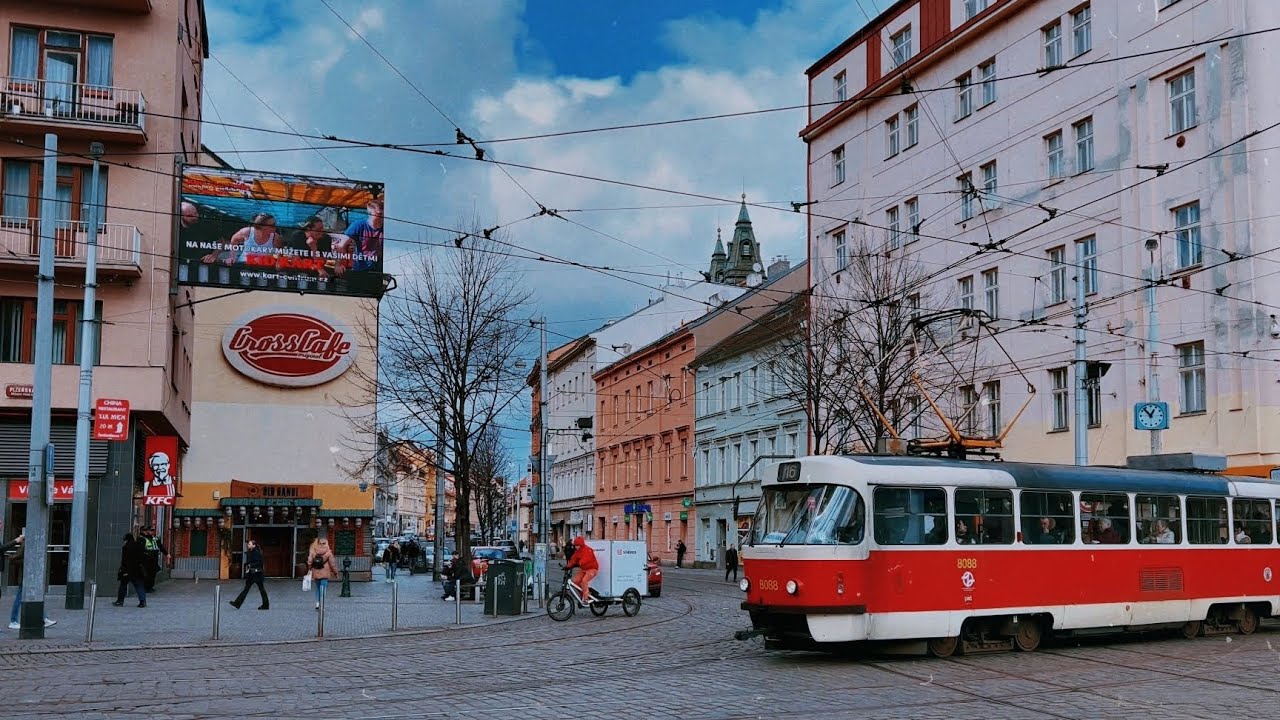 PRAGUE WALK - Andel to Ujezd 4K - Relaxing Early Spring City Ambience - Virtual Tour HDR ASMR