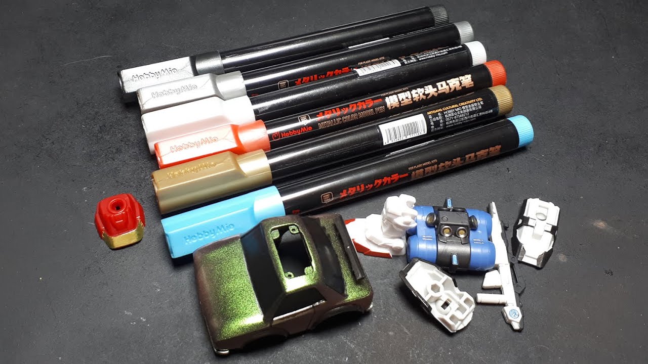 Hobby Mio metallic acrylic paint, pen, marker, tested