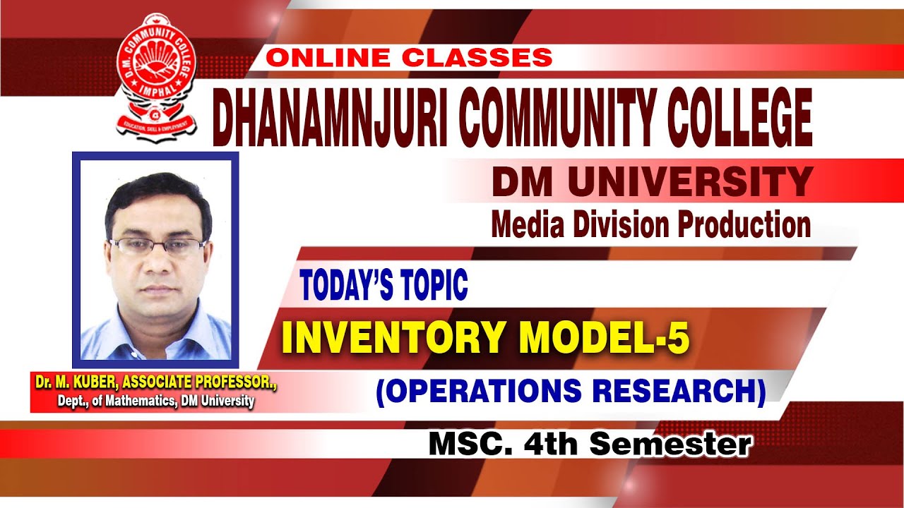 Inventory Model 5 Operstions Research by Dr  M  Kuber, Associate prof  Mathematics, DM University