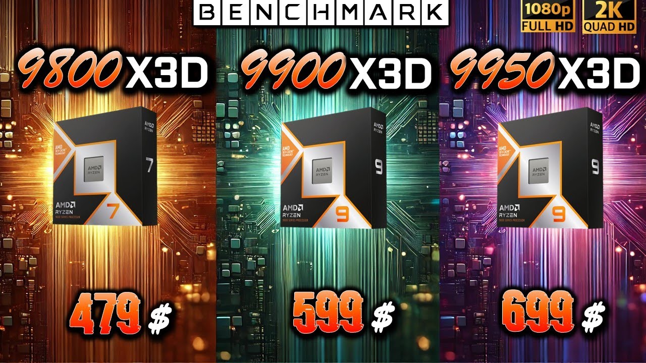 Ryzen 7 9800X3D vs  9 9900X3D vs 9 9950X3D / Test / 1080p - 1440p / in 8 Games / RTX 4090