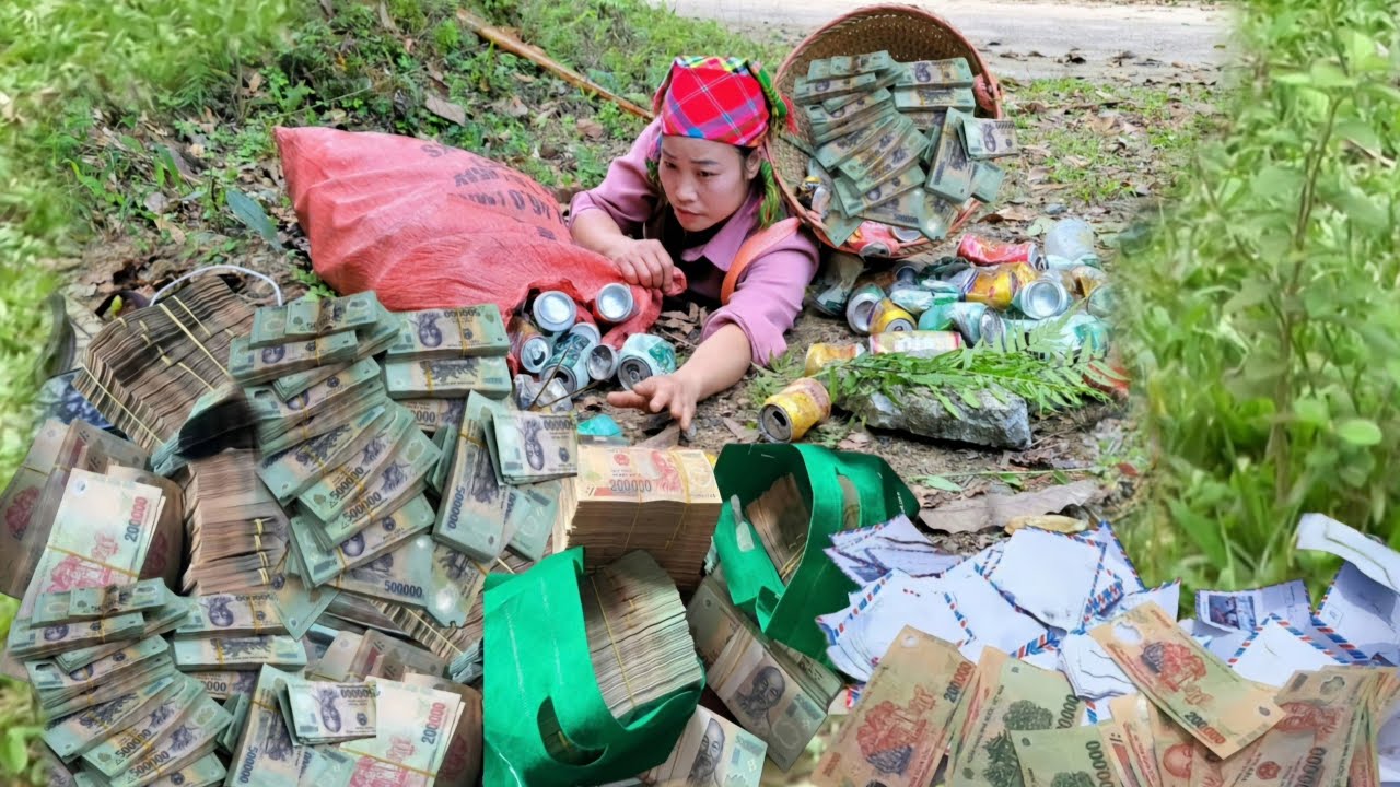 Poor girl - accidentally found a large amount of money while collecting scrap