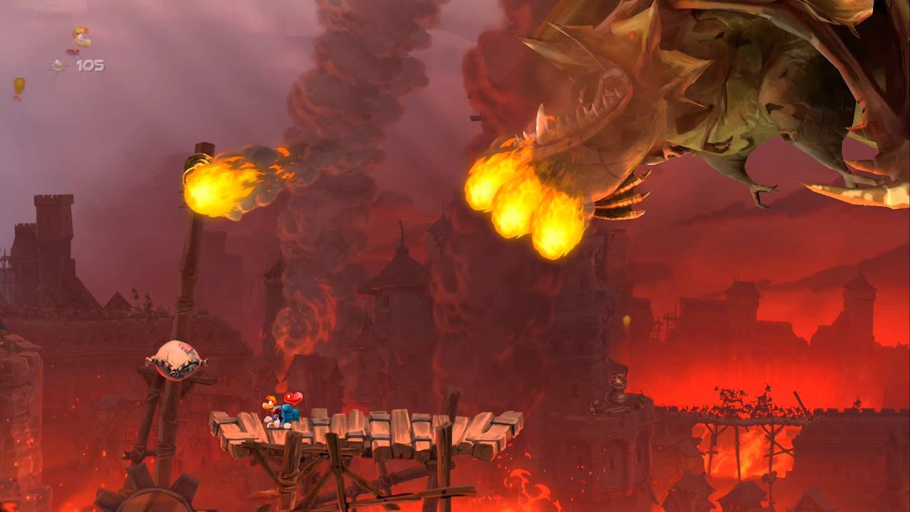 Rayman Legends 100% Walkthrough Part 5 - World 1 Boss - Breathing Fire!