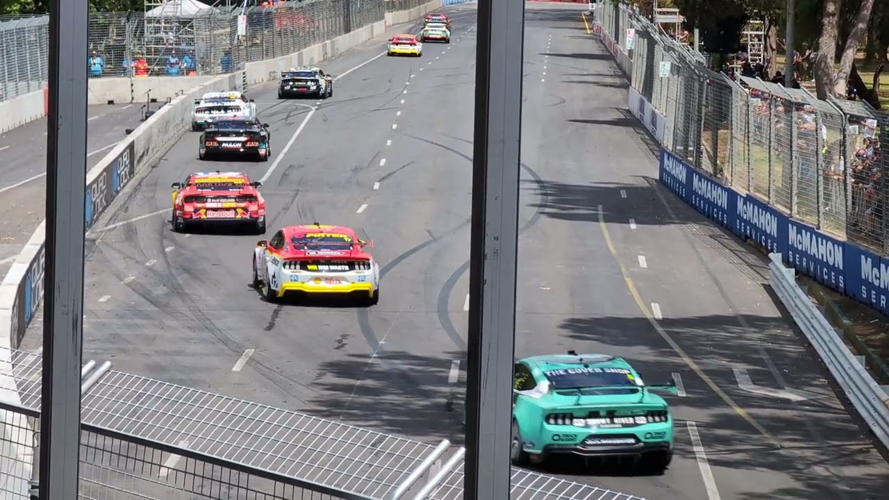 (Brock Grandstand View) Supercars racing around Turn 8 - 2023 Adelaide 500