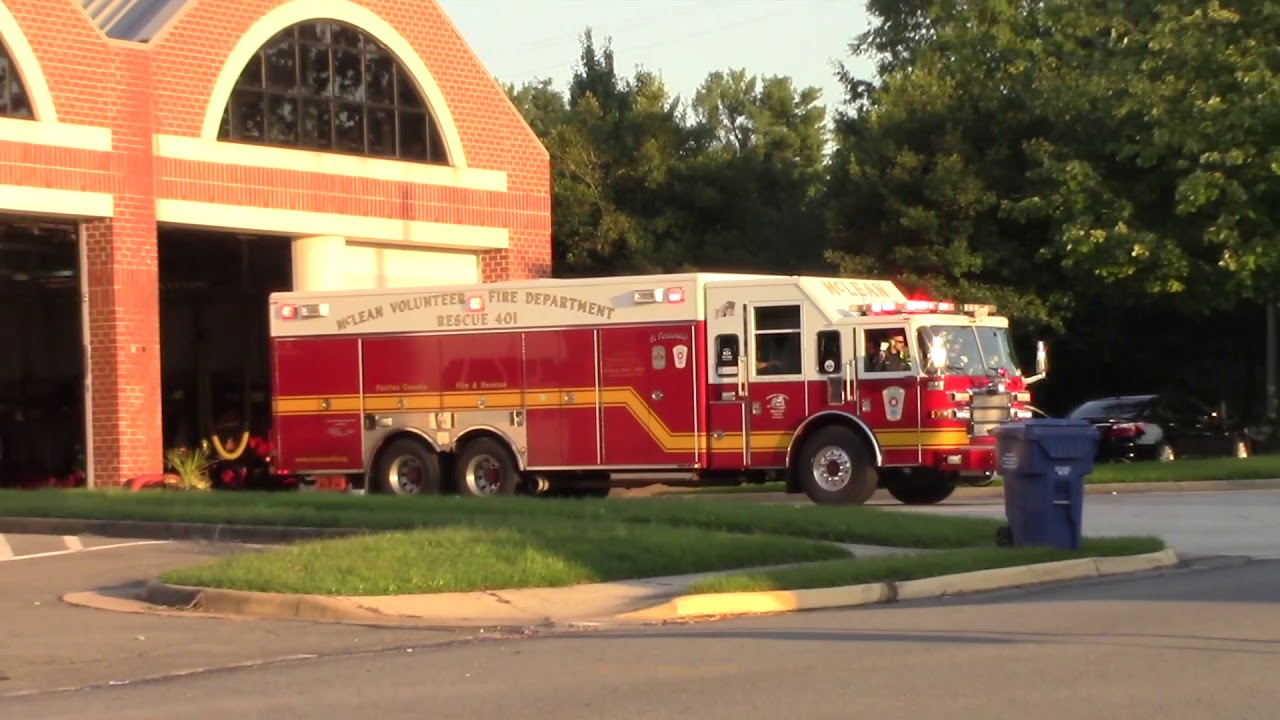 McLean VFD Engine & Medic 401, Rescue 401 and Tower 401 Responding | Fairfax County Fire and Rescue