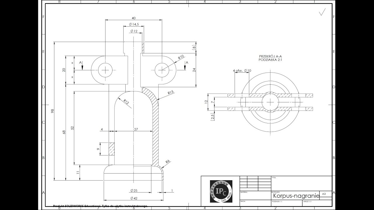 [#103] Podstawy rysunku technicznego - wymiarowanie, rzuty, przekroje. Kurs SolidWorks 2D