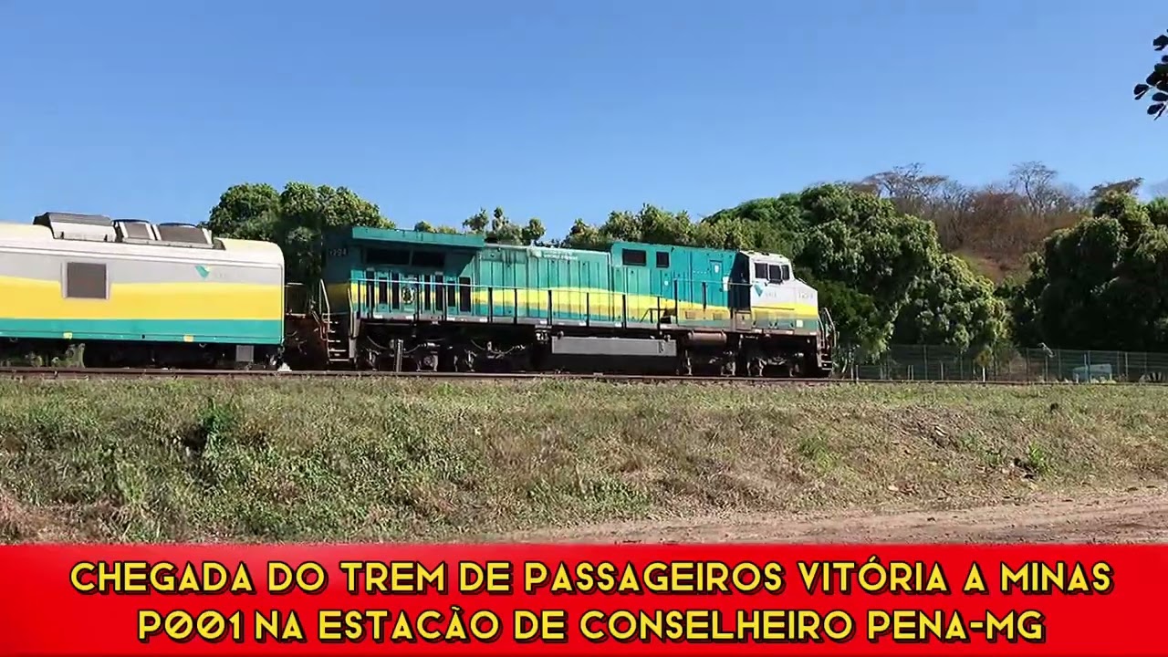 Batedor L001 e trem de passageiros vitória a minas P001 na estação de Conselheiro Pena-MG