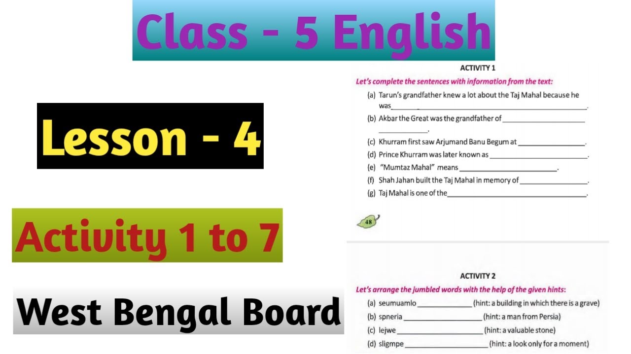 Class 5 English Lesson 4 Activity 1 to 7