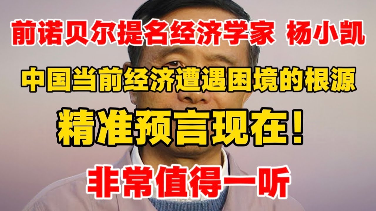 【前诺贝尔提名经济学家 杨小凯】中国当前经济遭遇困境的根源，精准预言现在！非常值得一听！