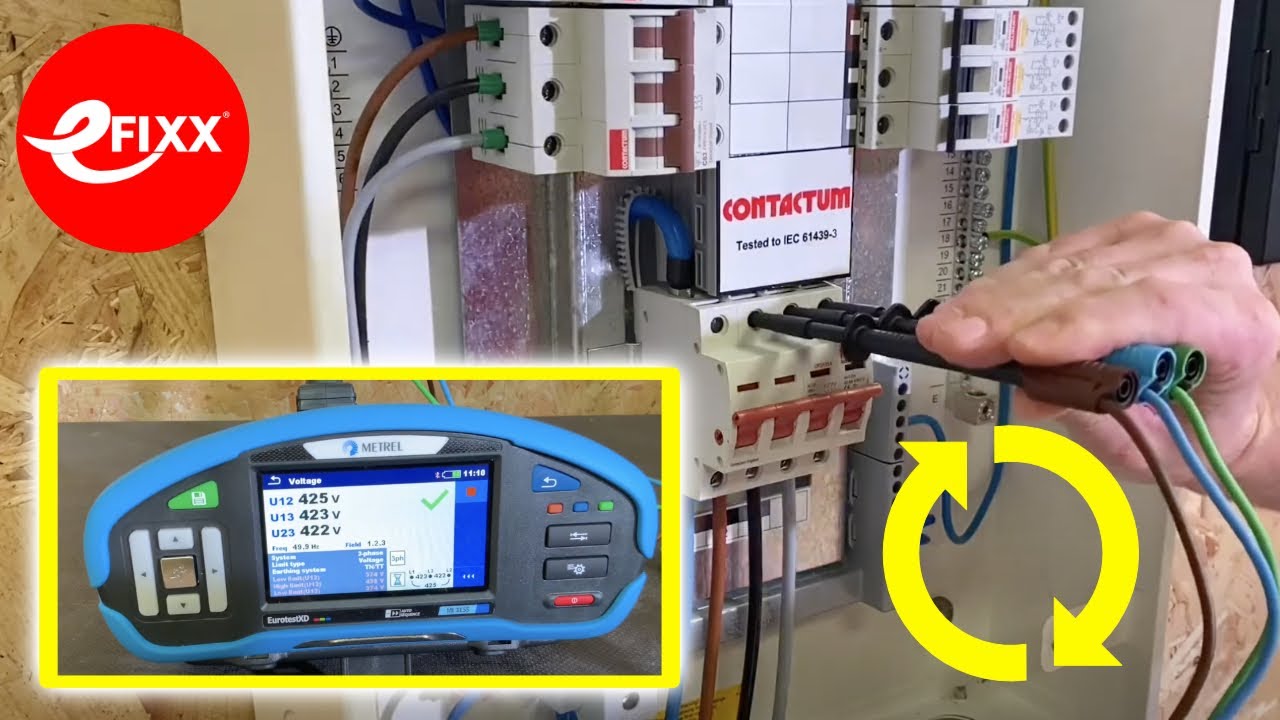 Phase rotation test using a Metrel Mi 3155 & A1507 active switch (phase sequence)