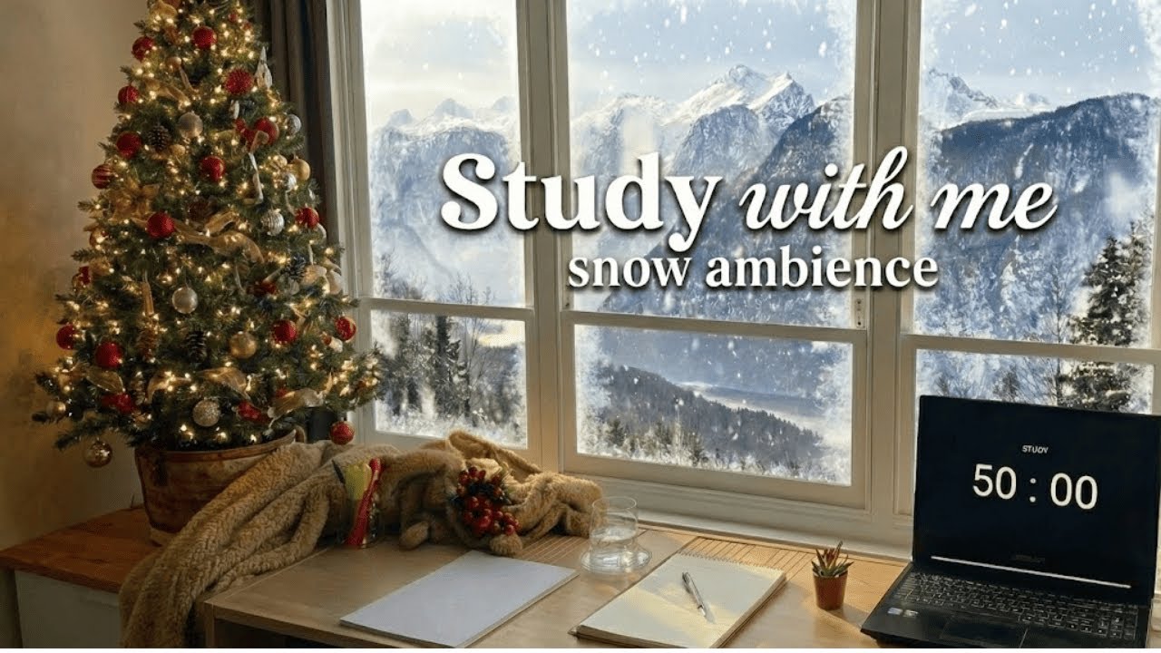 2-HOUR STUDY WITH ME ❄️ 50/10 Pomodoro |🎹 Calm Piano & Cozy Snow Ambience