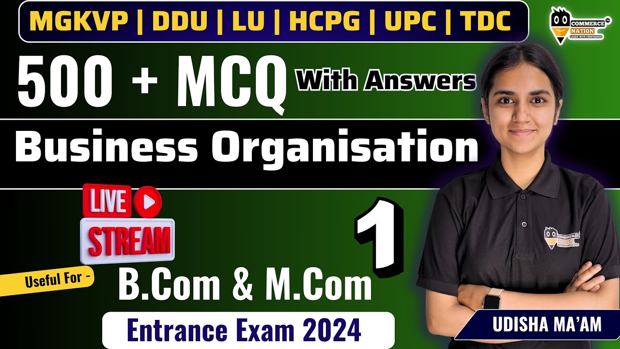 Business Organisation  | Lec -1 | important Mcqs | Bcom/BBA/M.Com | For MGKVP | DDU Entrance Exam