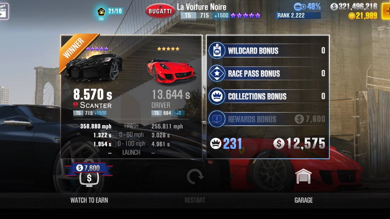 CSR2 - La Voiture Noire (EP 1400-1500) (1/2 mile) - tune & shift for Tournaments (day 2) - 8.570
