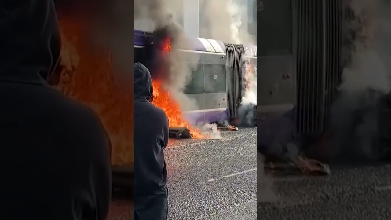 Cars and buses set alight in riots triggered by Belfast knife attack