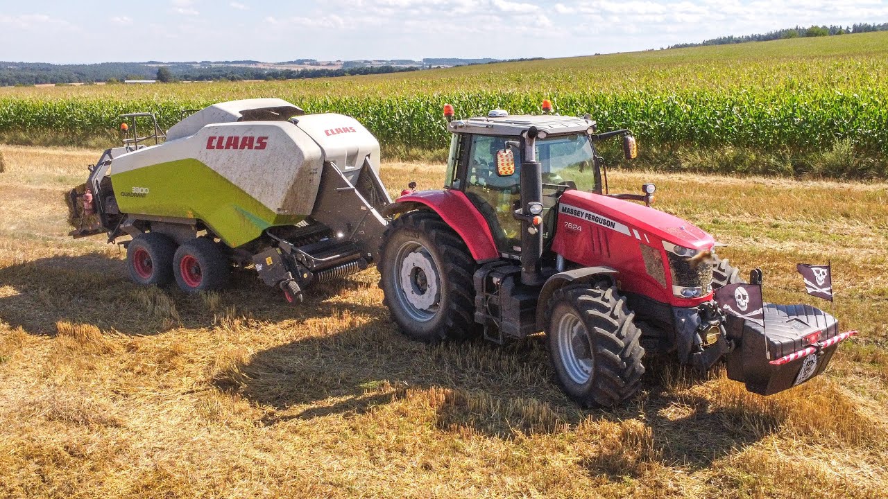 Lisování balíků slámy 2024 | Massey Ferguson 7624 Dyna VT & Claas Quadrant
