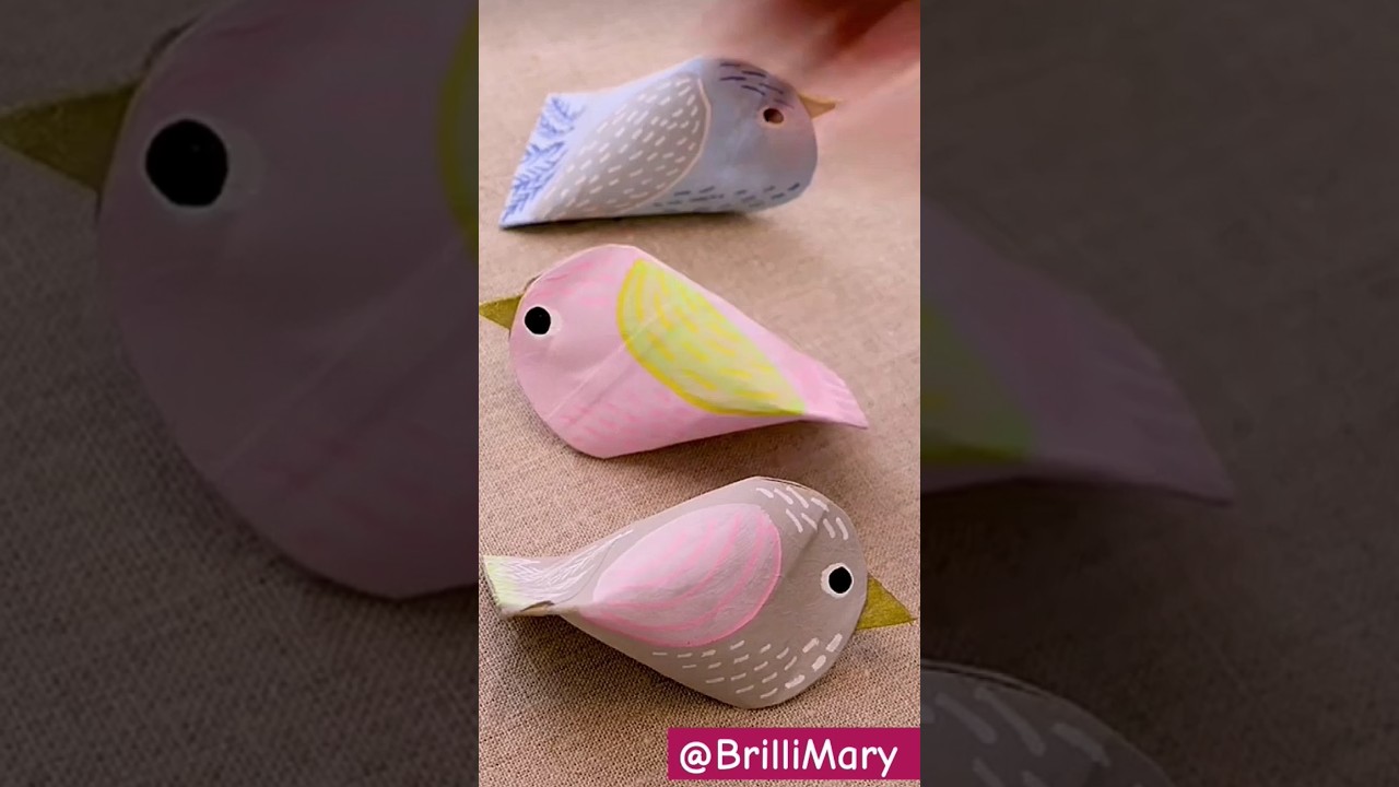 Diy / P&aacute;jaros con tubo de papel higi&eacute;nico ❤️😍❤️#diy#manualidades #brillimary