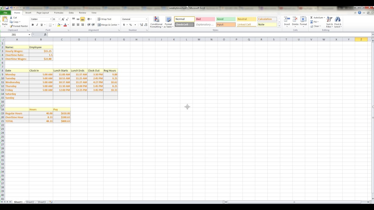 How to Make a Weekly Timesheet Calculator in Microsoft Excel