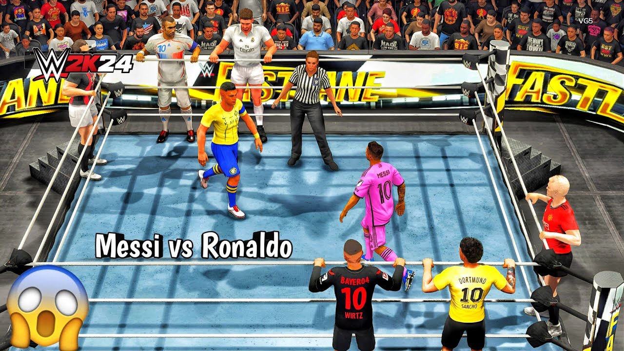 WWE 2K24 - Cristiano, Ramos, Zidane & Zlatan vs. Messi, Sancho, Florian & Alejandro | [4K60]