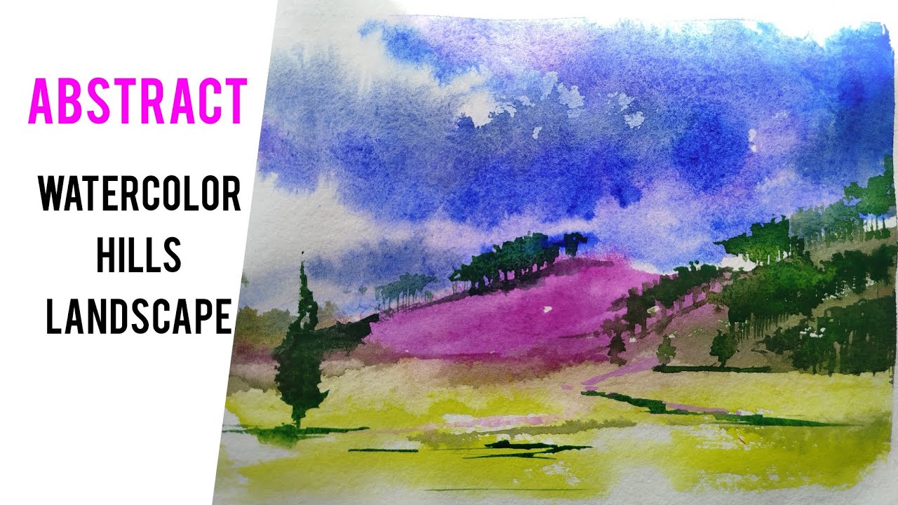 Abstract Watercolor Hills Landscape