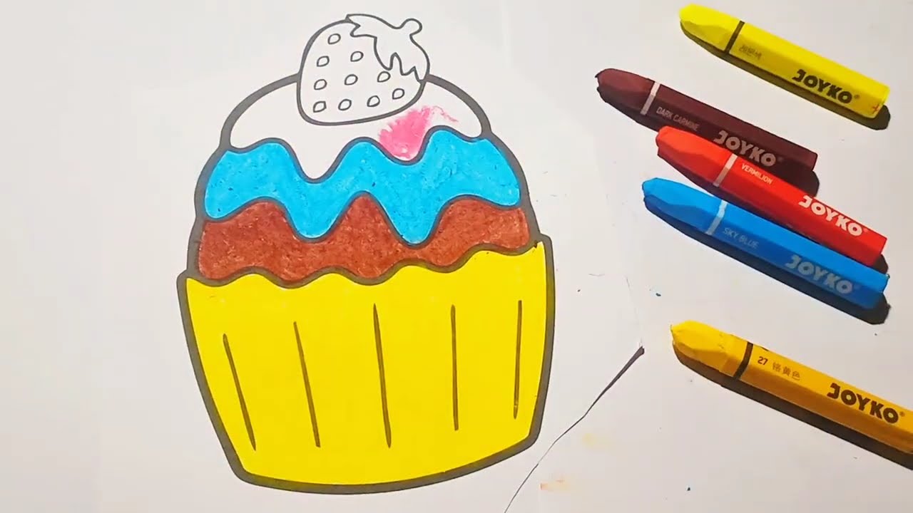 Cup cake coloring for kids | easy cup cake drawing and painting | learn colors for children