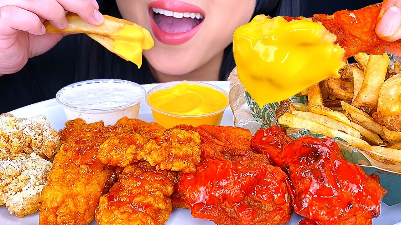 ASMR WINGSTOP FRIED CHICKEN & CHEESY FRIES MUKBANG | EATING SOUNDS | EATING SHOW | ASMR PHAN