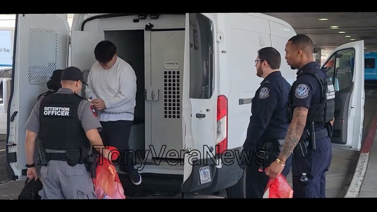 Department of detention and US Customs deporting and taking passengers for an asylum hearing at LAX