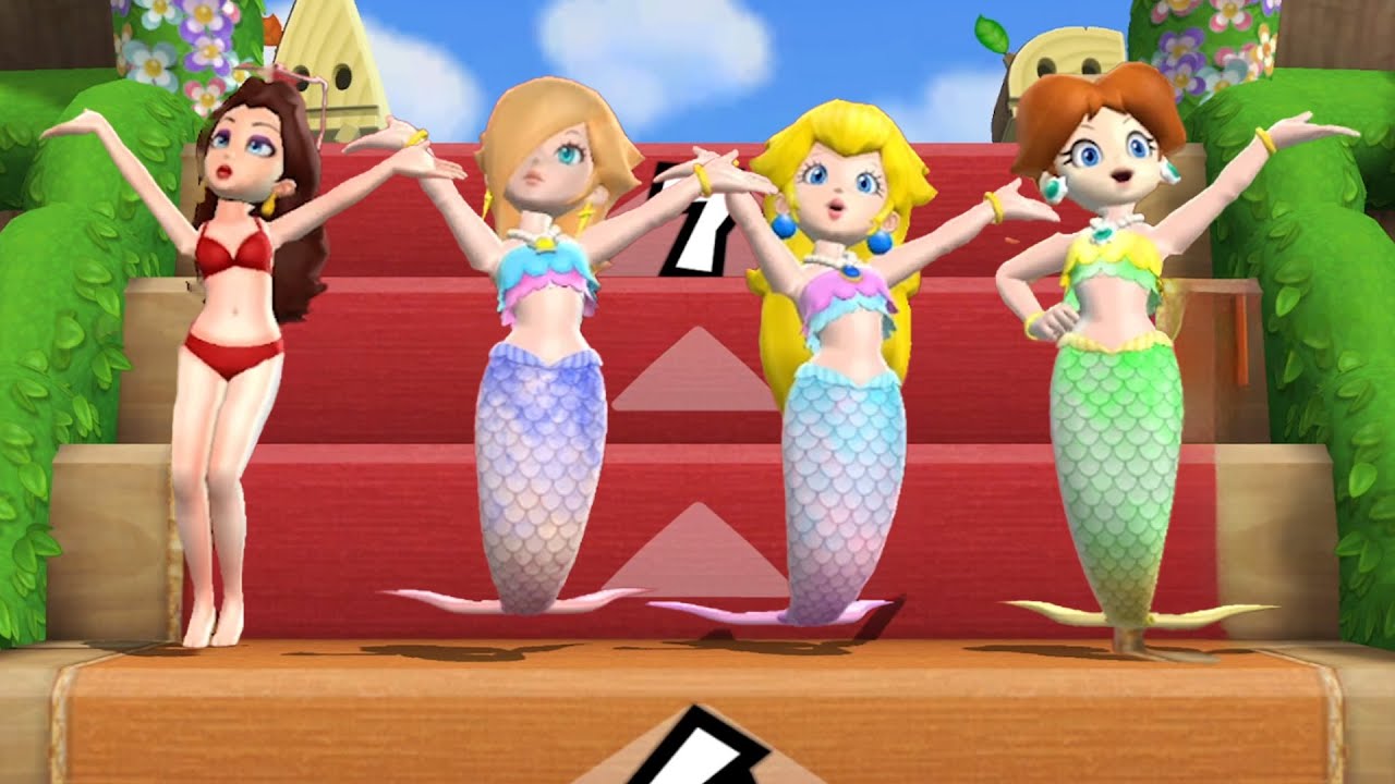Mario Party 9 Step it Up Challenge All Princesses in Bikini & Mermaid Outfits! Everybody Wins