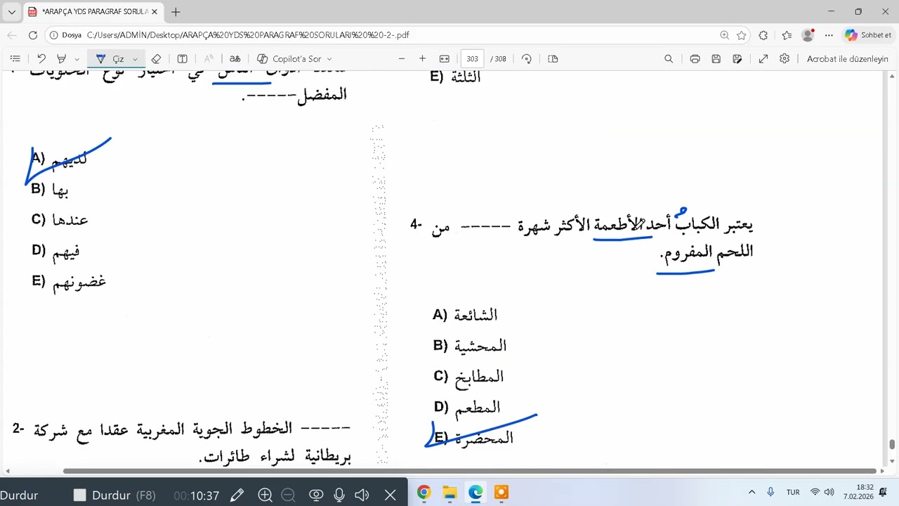 yds arapça  kelime ve gıramer 2  test  1   20