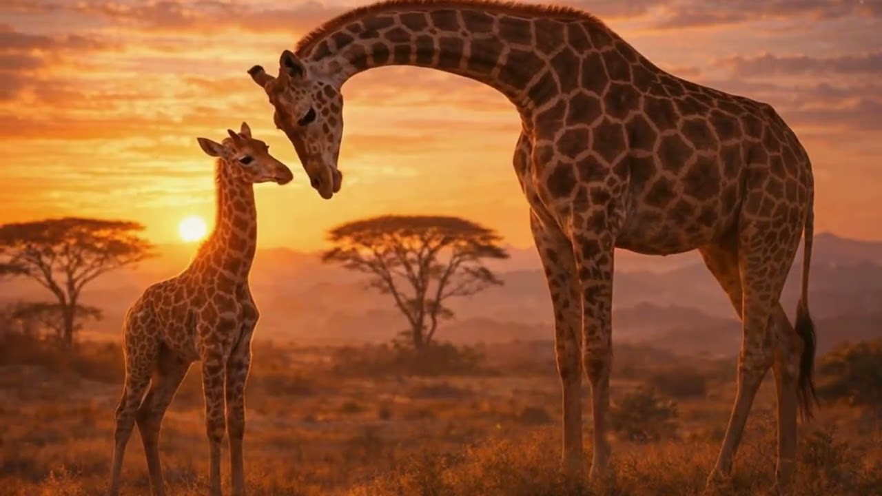 Desert Serenity | Giraffes at Golden Horizon | Calm World Sleep & Relaxation (1 Hour)
