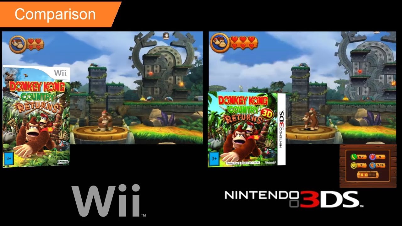 Donkey Kong Country returns (Wii vs 3DS) comparison