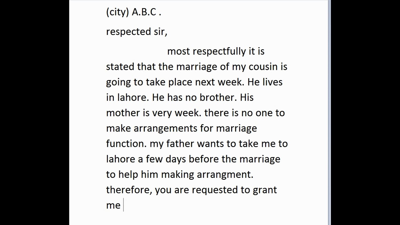 Write An Application For Attend a Marriage Party