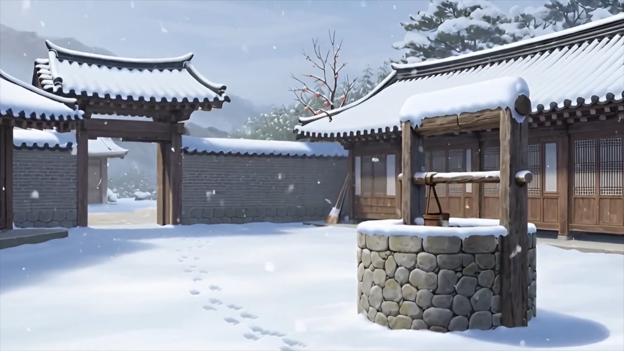Grandma’s Winter Kitchen ❄️ Snow, Kimchi & Grilled Meat | Peaceful Ghibli Vibes