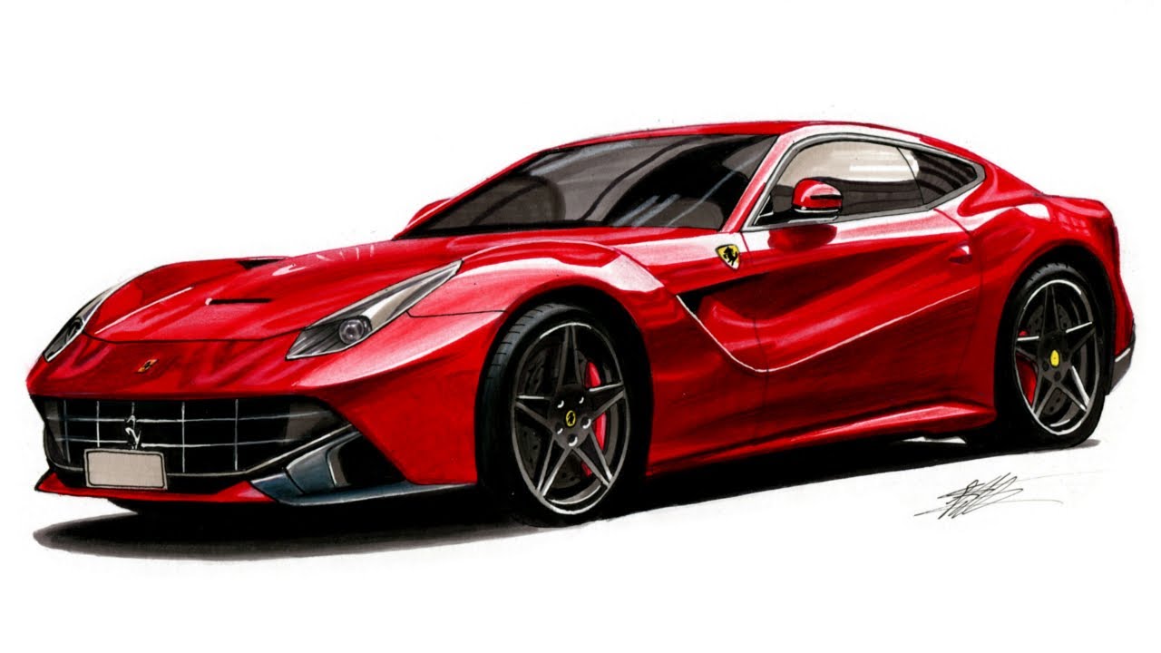 Realistic Car Drawing - Ferrari F12 Berlinetta Supercar - Time Lapse - Drawing Ideas