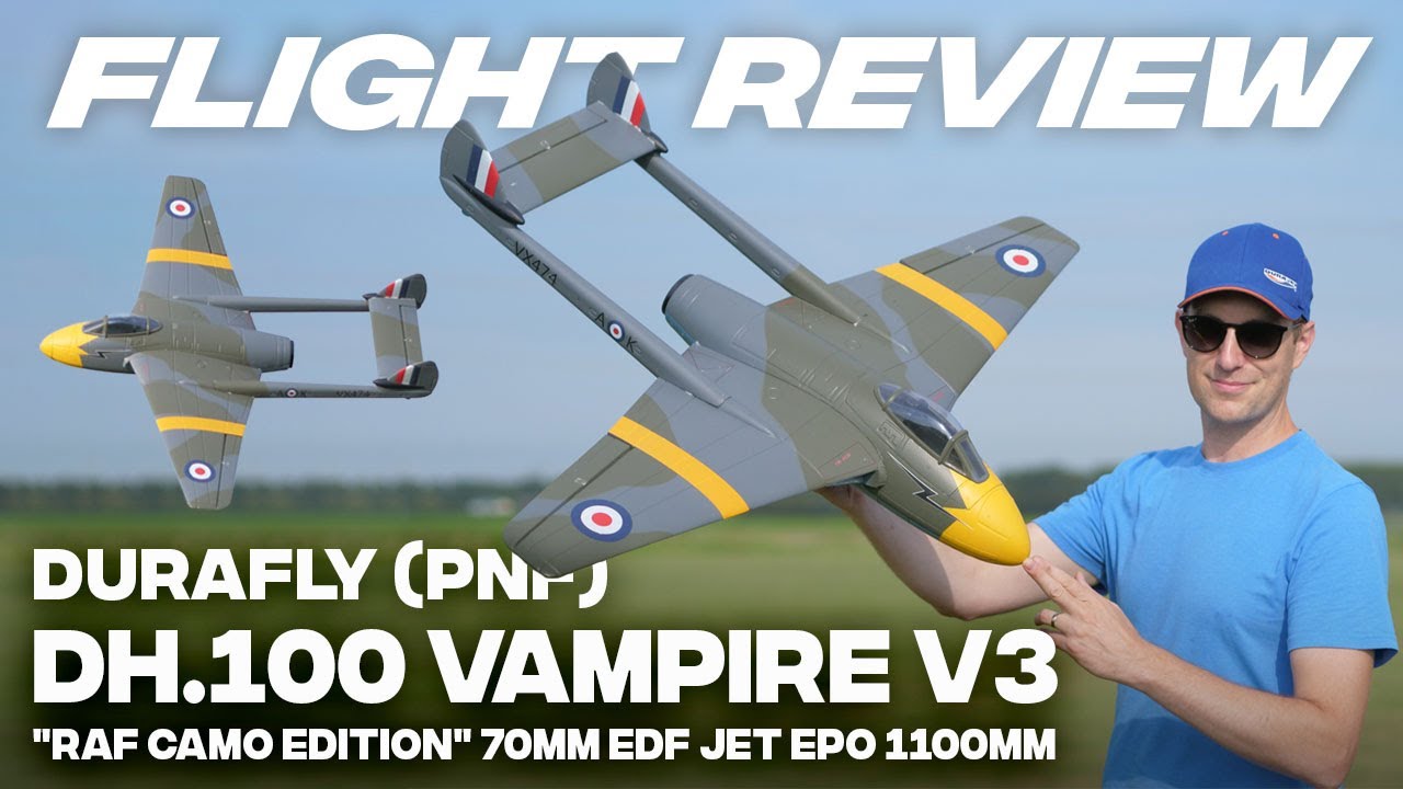 Обзор полётов — Durafly D.H.100 Vampire V3, «RAF Camo Edition», 70-мм реактивный двигатель EDF, 1...