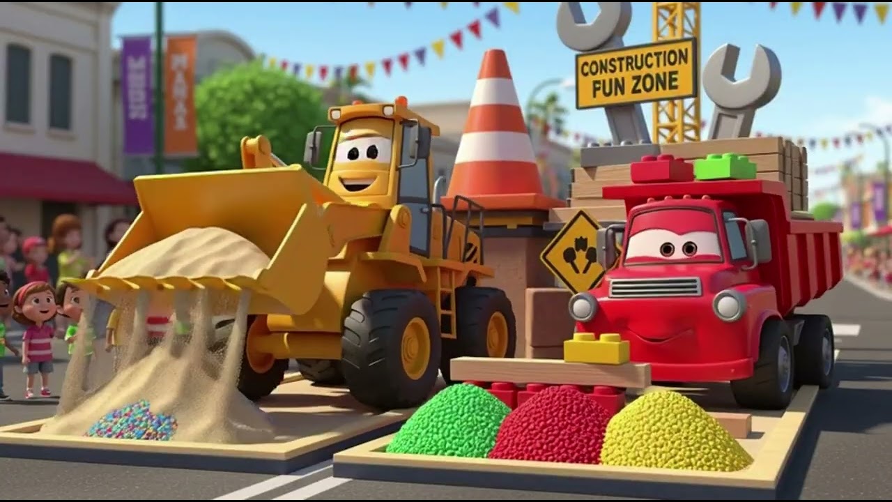 Red Truck and Loader Busy Day Parade | Construction Kids Songs & Nursery Rhymes