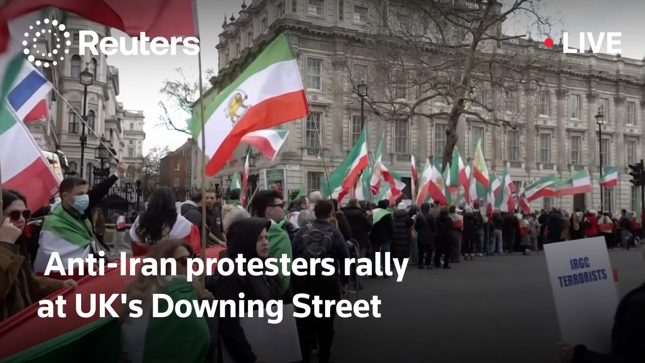 LIVE: Anti-Iran protesters rally at UK's Downing Street