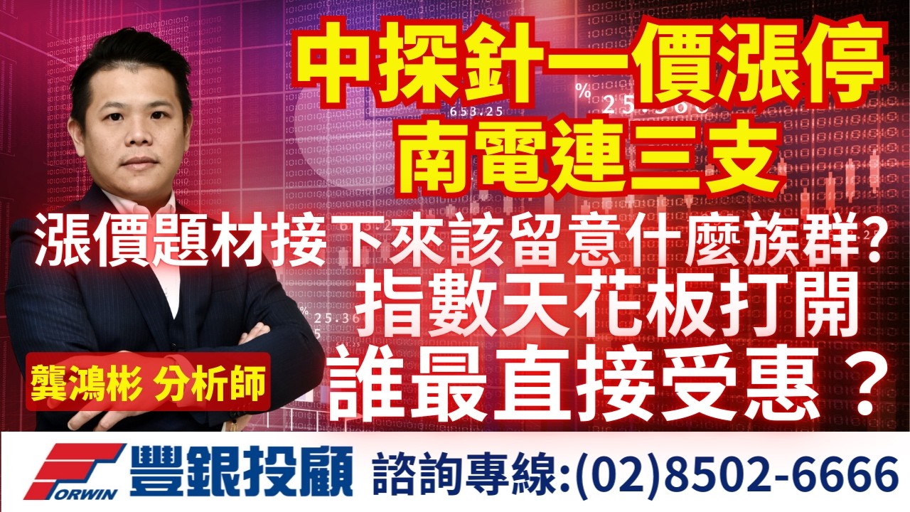 20260225 龔鴻彬分析師｜中探針一價漲停 南電連三支  漲價題材接下來該留意什麼族群？ 指數天花板打開 誰最直接受惠？｜ 台積電 鴻海 廣達 台光電 富喬 台玻 南亞 台化 國巨 穩茂  華通