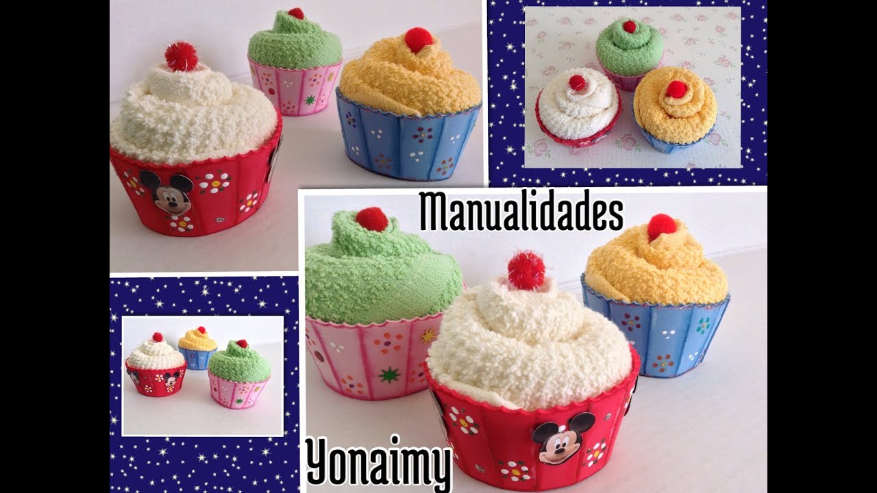 CUPCAKES O PANQUECITOS HECHOS CON TOALLITAS FACIALES Y FOAMY .- CUPCAKES MADE WITH WASHCLOTHS .
