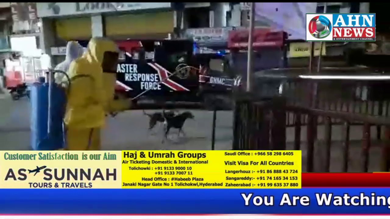 Hyderabad : Disaster Response Force Under GHMC Carrying Out Disinfectant Spraying At Tolichowki