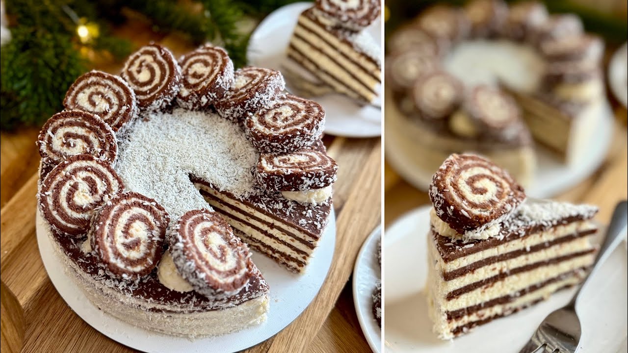 KÓKUSZTEKERCS TORTA 🥥🤎 sütésmentes torta, nem csak Karácsonyra :) - BebePiskóta 