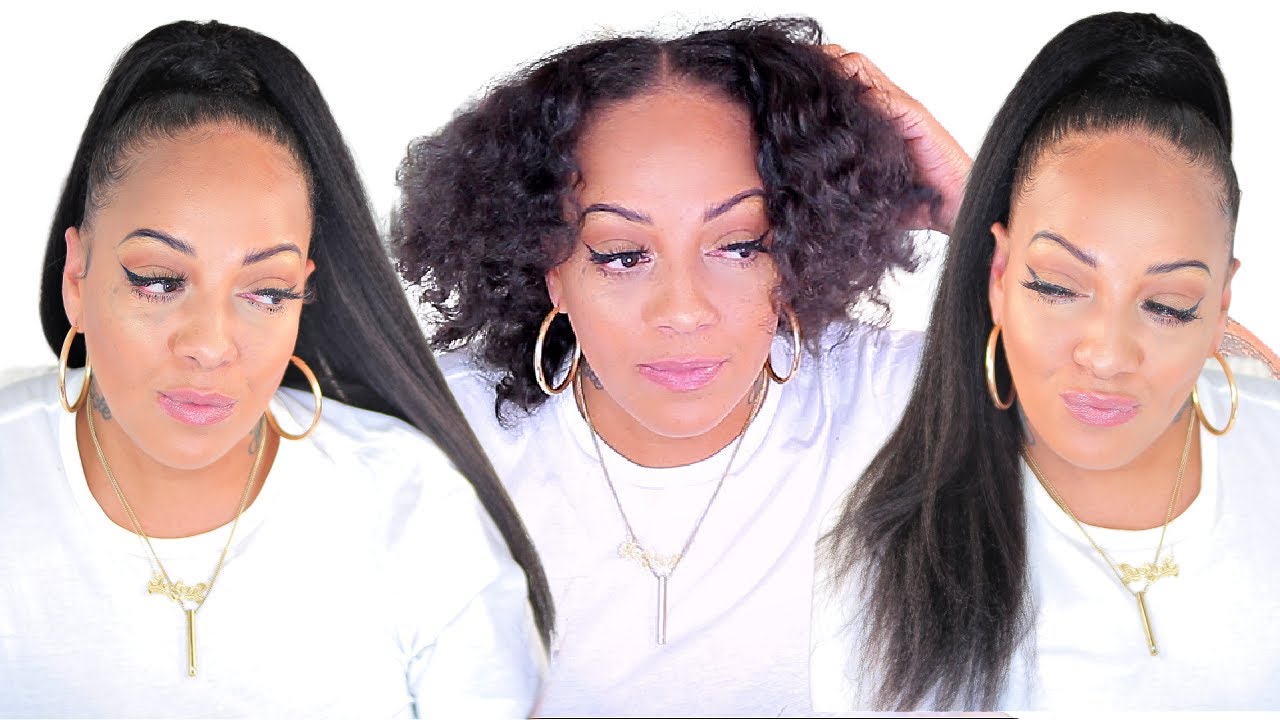 QUICK AND EASY SLEEK KINKY STRAIGHT PONYTAIL on NATURAL HAIR w/Braiding Hair ft OMGqueen Hair